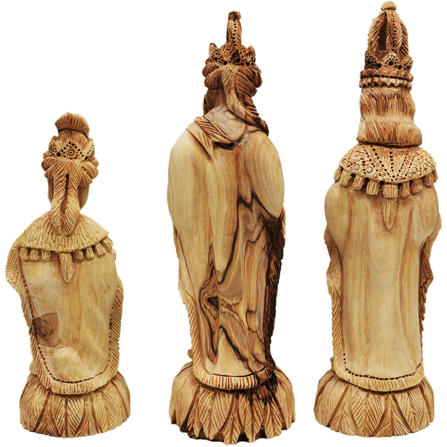 Exclusive Olive Wood Nativity – Wise Men Figurines (back view) Made in Bethlehem