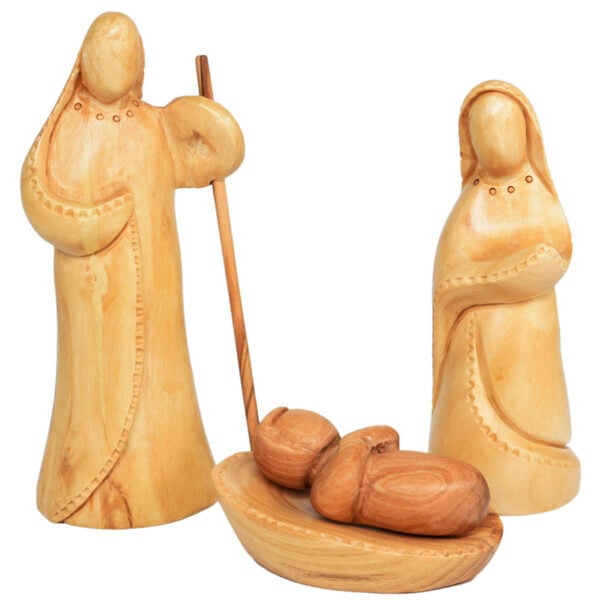 Deluxe Christmas Nativity Set in Olive Wood - Faceless Figurines -  Holy Family 19"