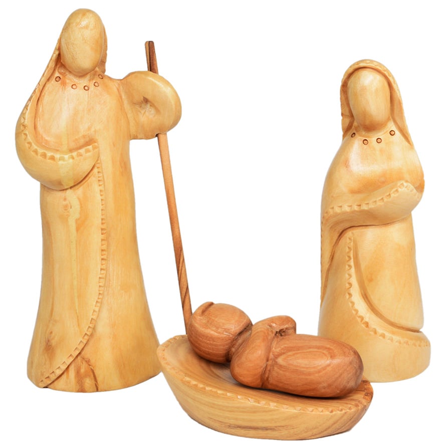 Deluxe Christmas Nativity Set in Olive Wood – Faceless Figurines –  Holy Family 19″