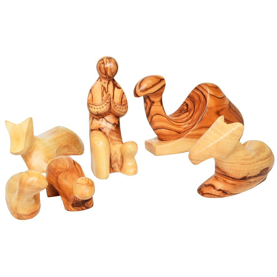 Deluxe Christmas Nativity Set in Olive Wood – Faceless Figurines – Shepherd19″