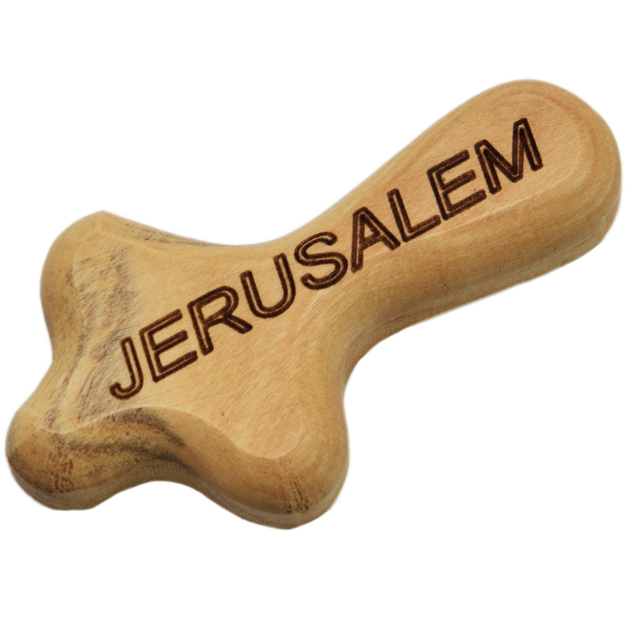 Olive Wood ‘JERUSALEM’ Palm Cross – Gift of Faith 2.5″ (side view)