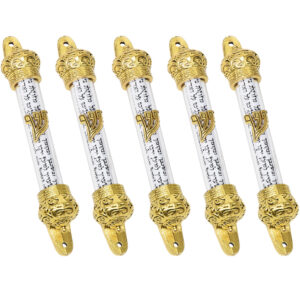 Set of 5 Shaddai Golden Crown Mezuzah with Parchment - 4.4"