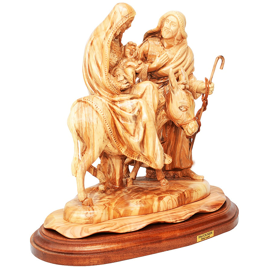 Mary, Joseph and Jesus on Donkey – Hand Carved in Bethlehem (rear side view)