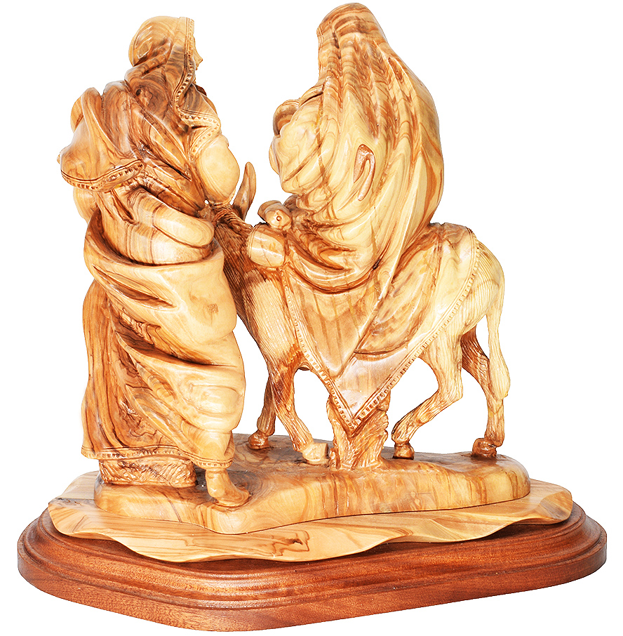 Mary, Joseph and Jesus on Donkey – Hand Carved in Bethlehem (rear view)