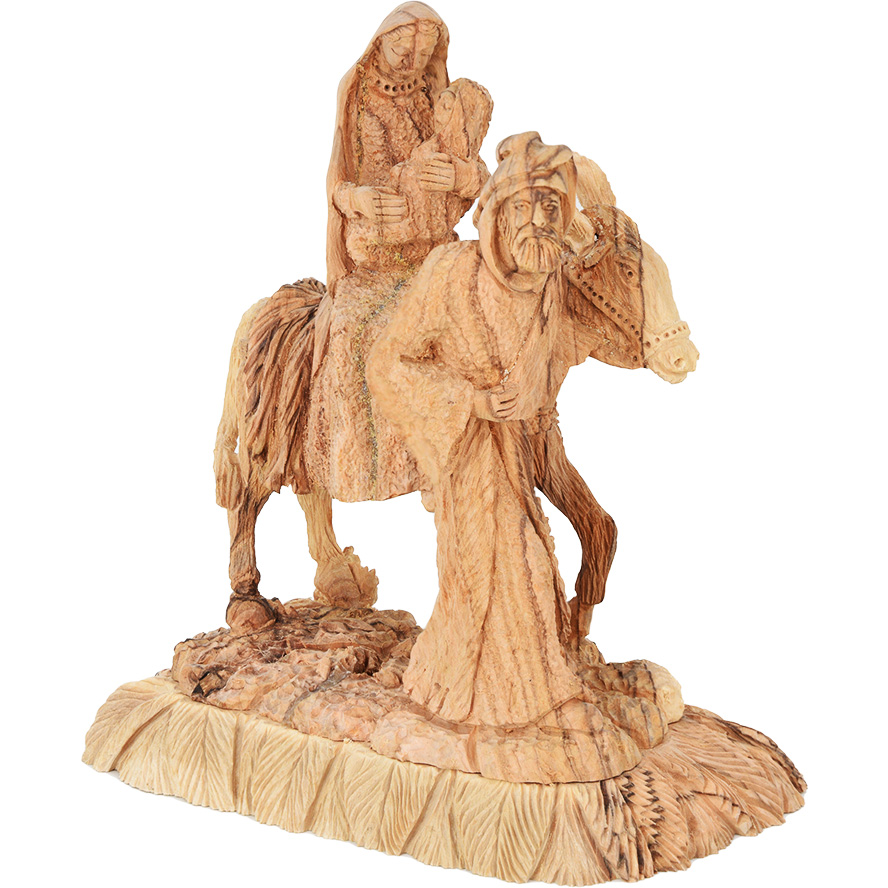‘Flight into Egypt’ Olive Wood Carving – Made in Israel – 7″ (angle view)