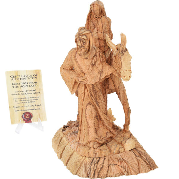 'Flight into Egypt' Olive Wood Carving - Made in Israel - 7" (front view)