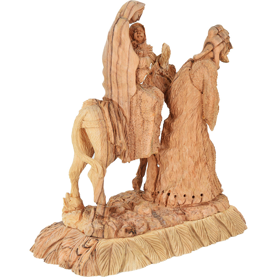 ‘Flight into Egypt’ Olive Wood Carving – Made in Israel – 7″ (rear view)