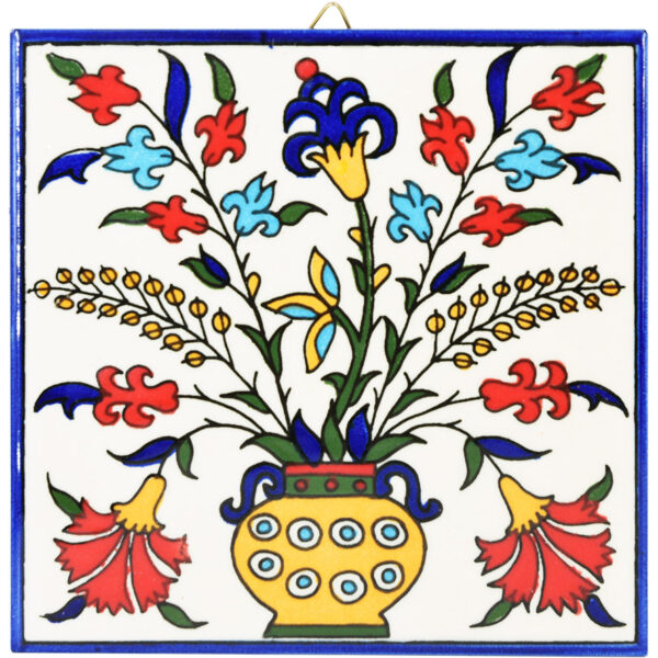Armenian Ceramic 'Mediterranean Flowers' Wall Hanging Tile - 6"