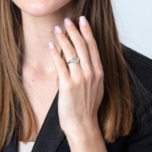 'For God so Loved the World' Cross on Heart Shaped Sterling Silver Ring (worn by model)