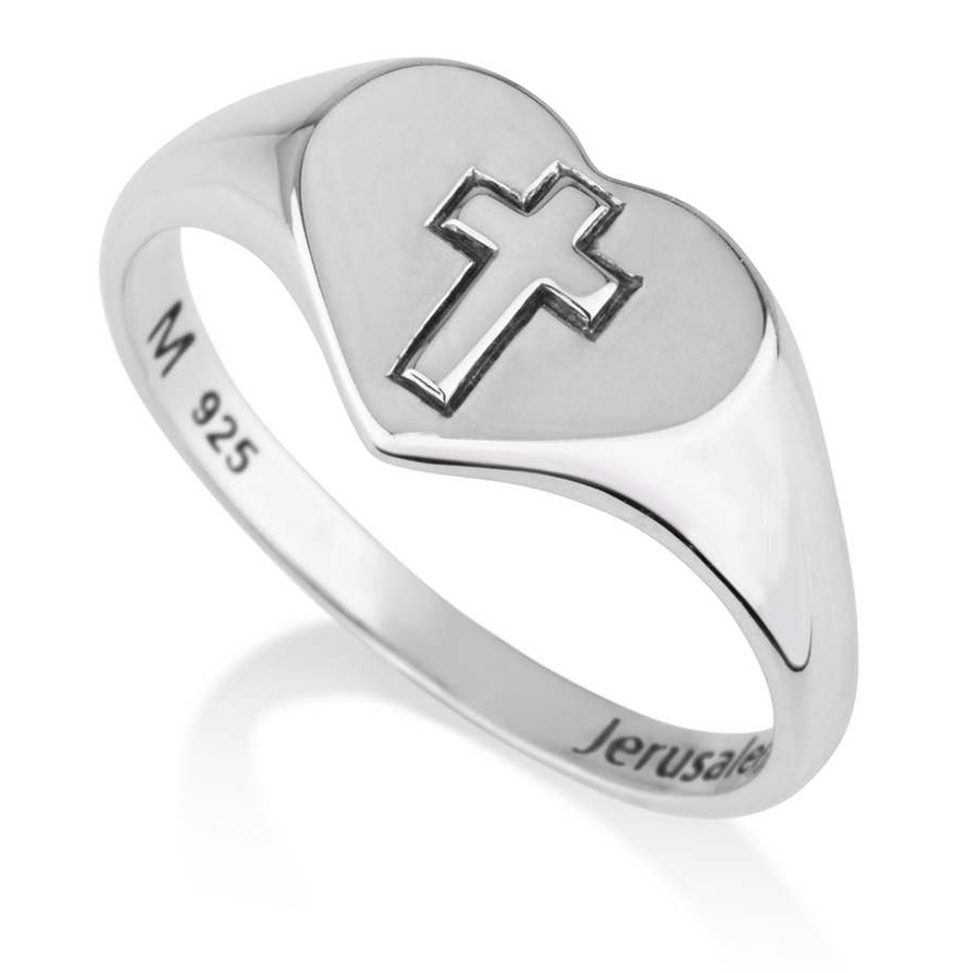 ‘For God so Loved the World’ Cross on Heart Shaped Sterling Silver Ring