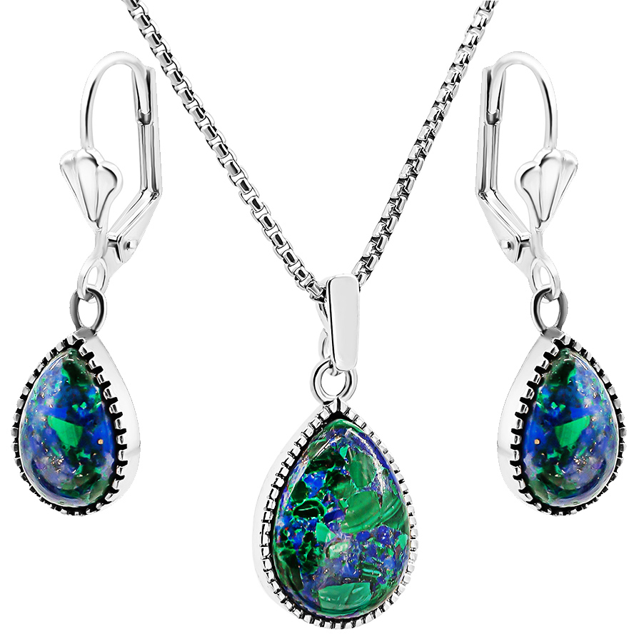 ‘Solomon Stone’ Framed Teardrops 925 Silver Jewelry Set