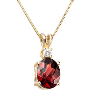 Garnet with Diamond on a 14k Gold Prong Setting Pendant (with chain)