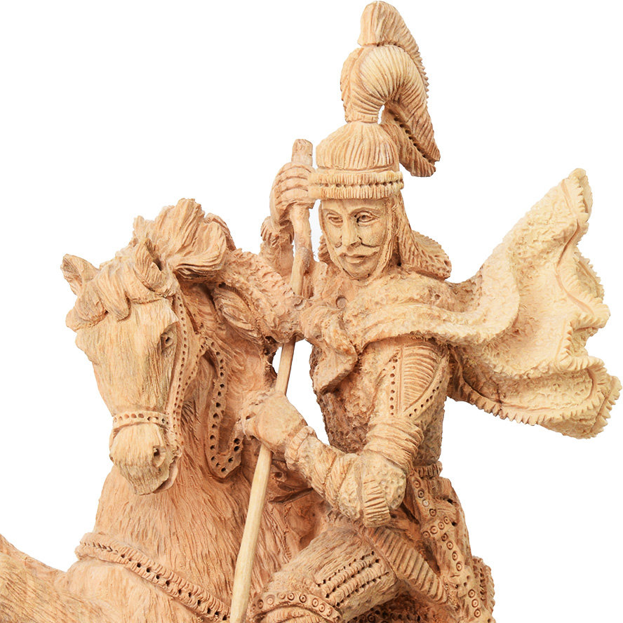 St. George Slaying the Dragon – Olive Wood carving – 12″ (detail)