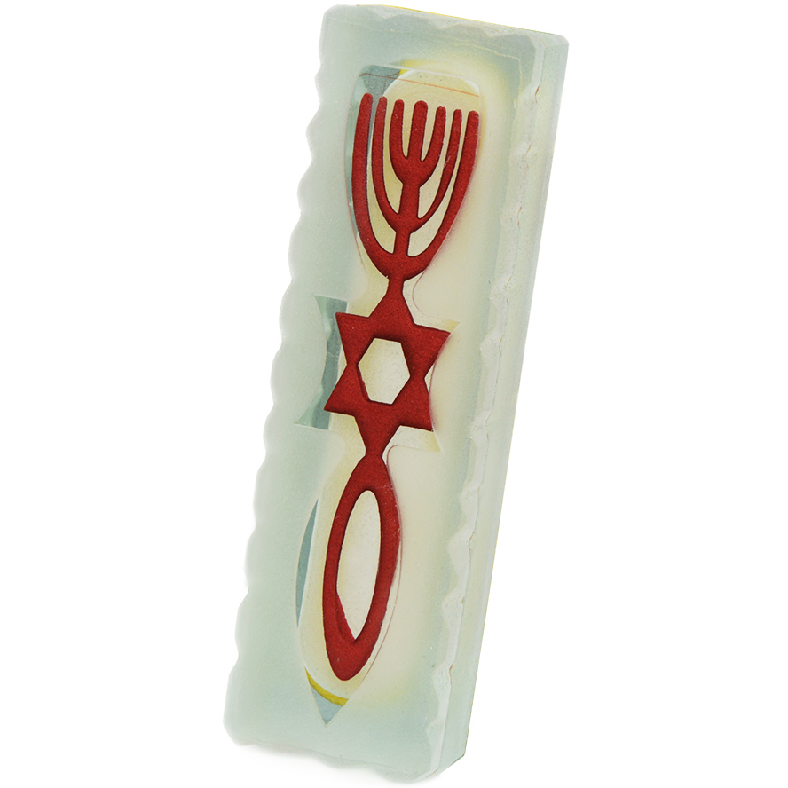‘One New Man’ Glass Mezuzah with Grafted In Symbol – 4″