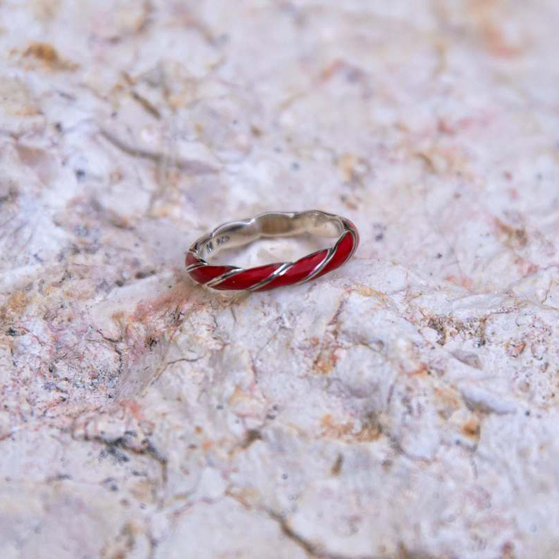 Priestly Blessing Hidden Inscription- Sterling Silver Red Enamel Ring (on Jerusalem rock)