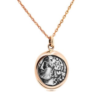 Goddess Tanit on Carthaginian Silver 1 1/2 Shekel Rose Gold Pendant (with chain)