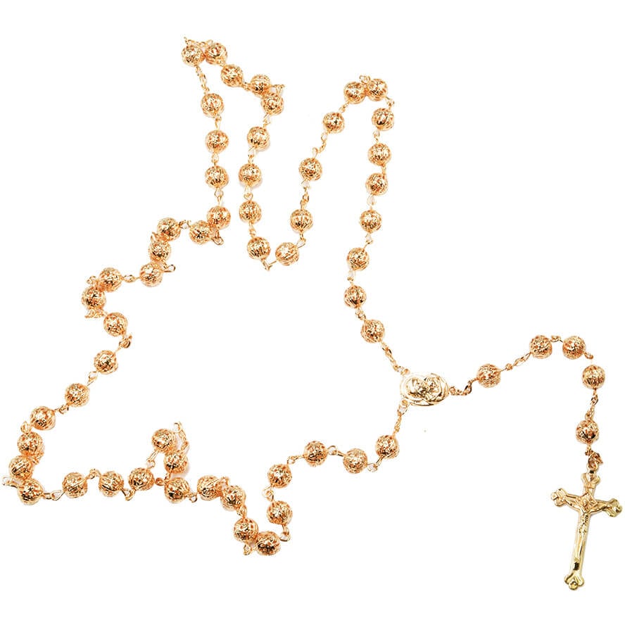 Catholic Rosary – Rosaries with Soil from Jerusalem – Gold Beads (full)