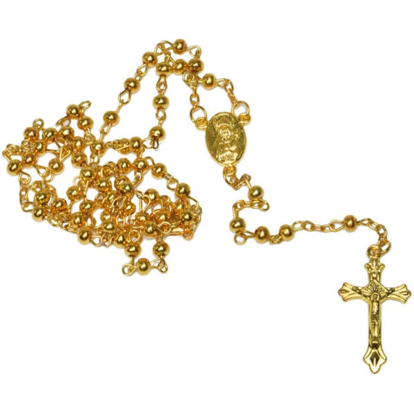 Golden Rosary Beads with 'Mary' Icon - Made in Jerusalem