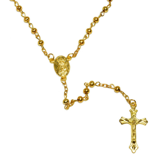 Golden Rosary Beads with 'Mary' Icon - Made in Jerusalem (detail)