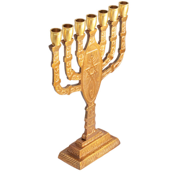 Messianic 'Grafted in' Solid Brass Menorah from Jerusalem - 7" (angle view)