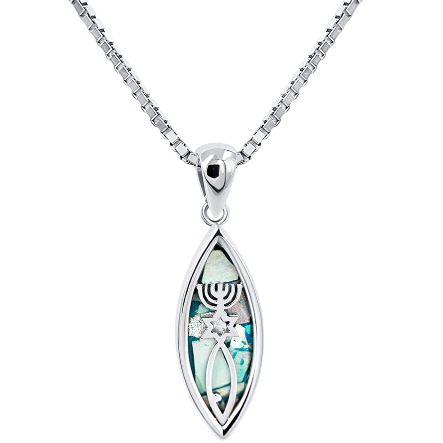 Roman Glass ‘Grafted In’ Messianic Seal – Sterling Silver Pendant (with chain)