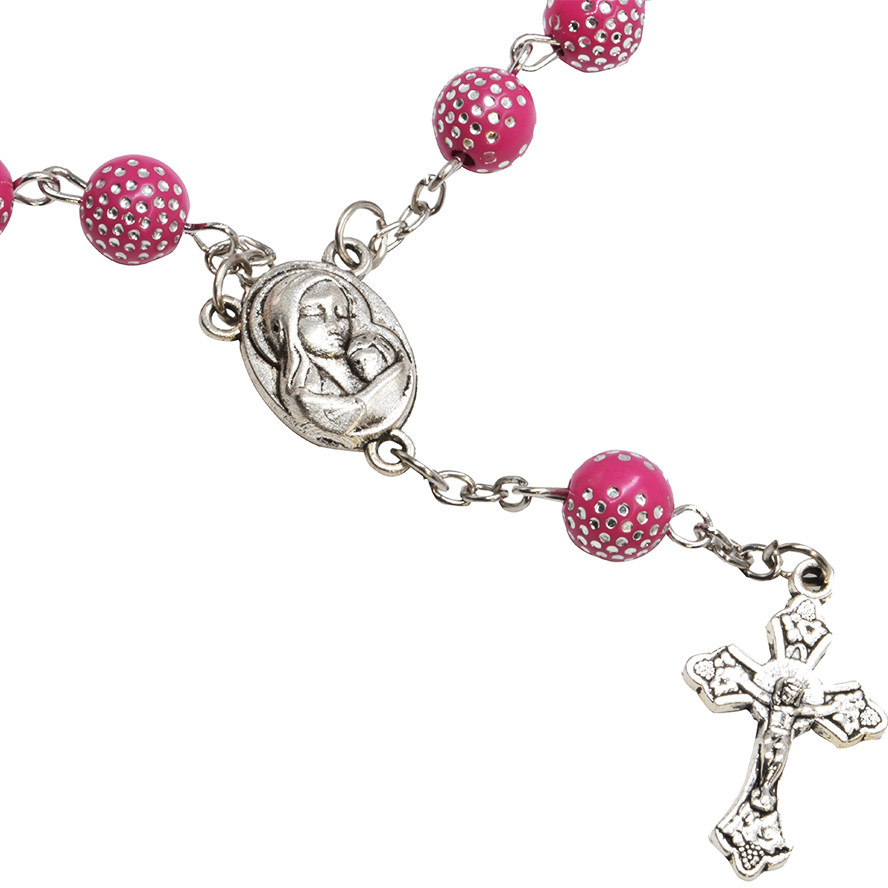 Hand Rosary Bracelet – Catholic Rosaries – Pink Jerusalem Beads (detail)