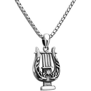 King David Harp Pendant in Sterling Silver with Star of David (with chain)