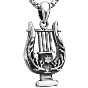 King David Harp Pendant in Sterling Silver with Star of David