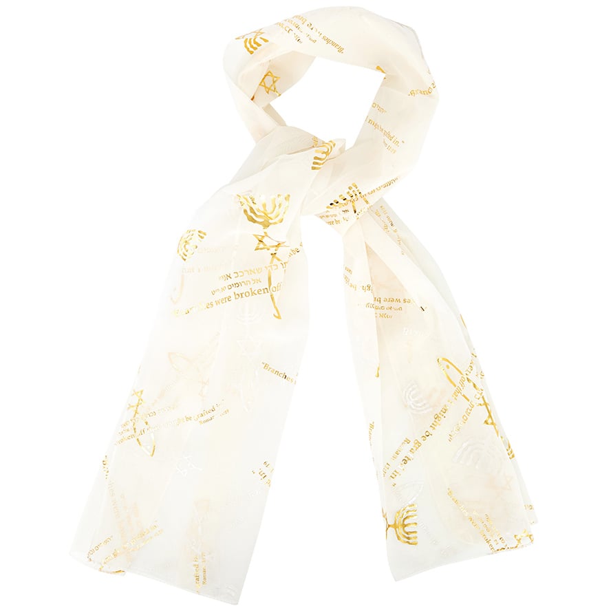 Messianic 'Grafted In' Scripture Scarf from Israel in Hebrew - Off-White