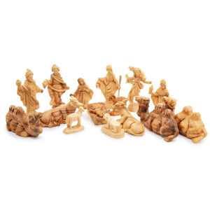 Musical Nativity Set figurines with Camels from Olive Wood - Made in Israel