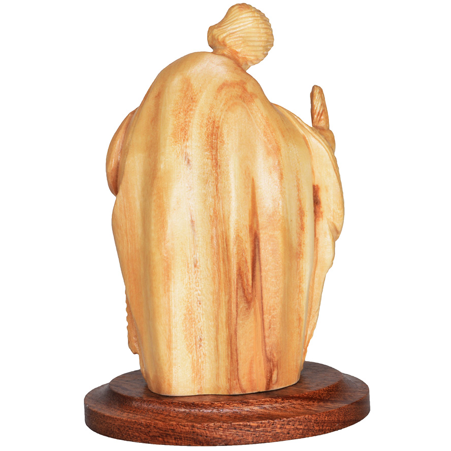 ‘Holy Family’ Figurine with Faces Ornament – Olive Wood Carving – 4″ (back)