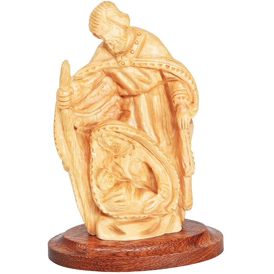 Holy Family' Figurine with Faces Ornament - Olive Wood Carving - 4"