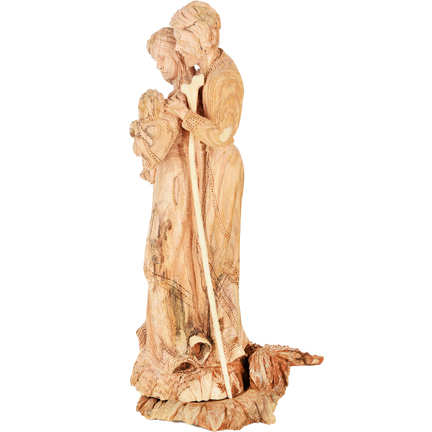 Large ‘Holy Family’ Exclusive Olive Wood Carving from Bethlehem – 17″ (side view)