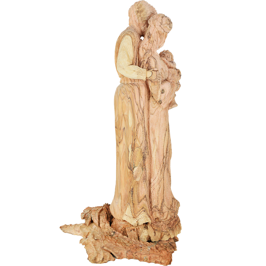Large ‘Holy Family’ Exclusive Olive Wood Carving from Bethlehem – 17″ (right side view)