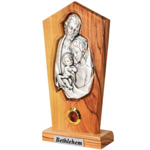 'Holy Family' Olive Wood Ornament with Incense - Bethlehem - 5" (side view)