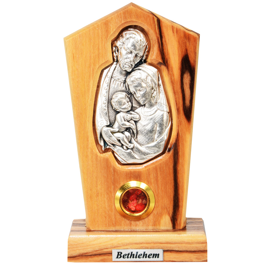 ‘Holy Family’ Olive Wood Ornament with Incense – Bethlehem – 4″
