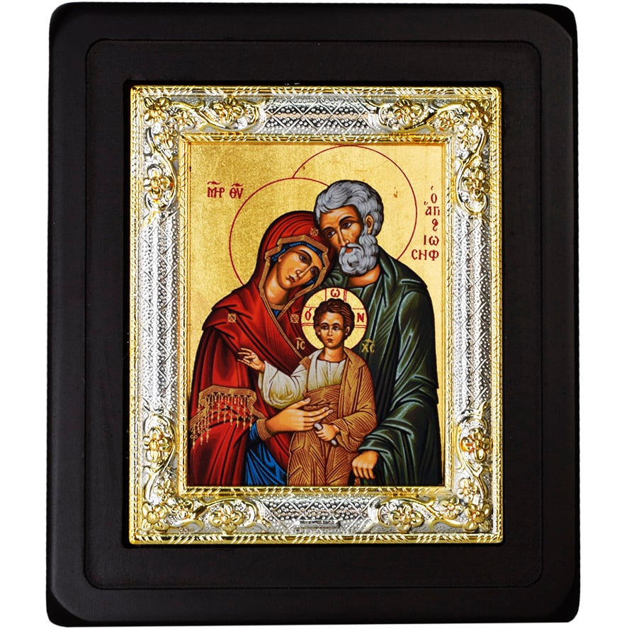 The Holy Family – Replica Byzantine Icon – Silver Plated (front view)