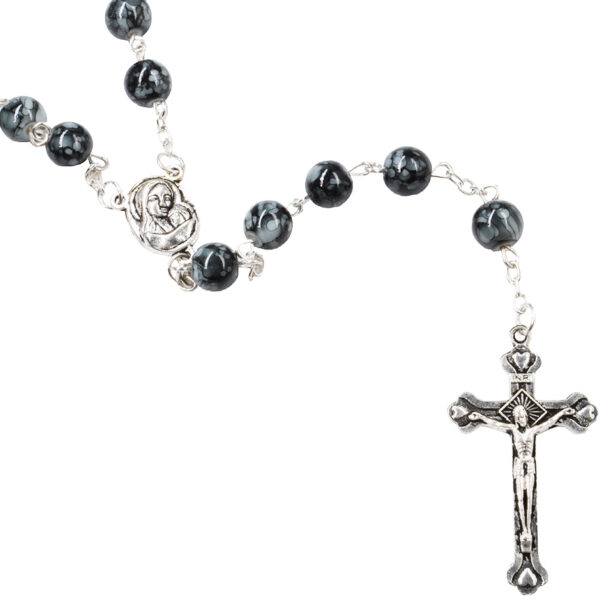 Marble Rosary Beads with 'Mary and Jesus' Icon - Jerusalem Soil and Crucifix (Mary Jesus Icon)