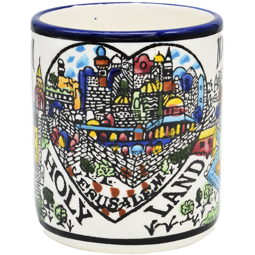 Armenian Ceramic ‘Holy Land Souvenir’ Mug – Made in Jerusalem (heart)