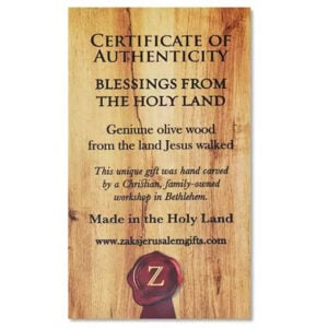 Certificate of authenticity from the Holy Land.