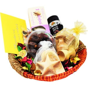 'Holy Land Favorites' Gift Basket - Tasty Treats and Olive Wood Carvings