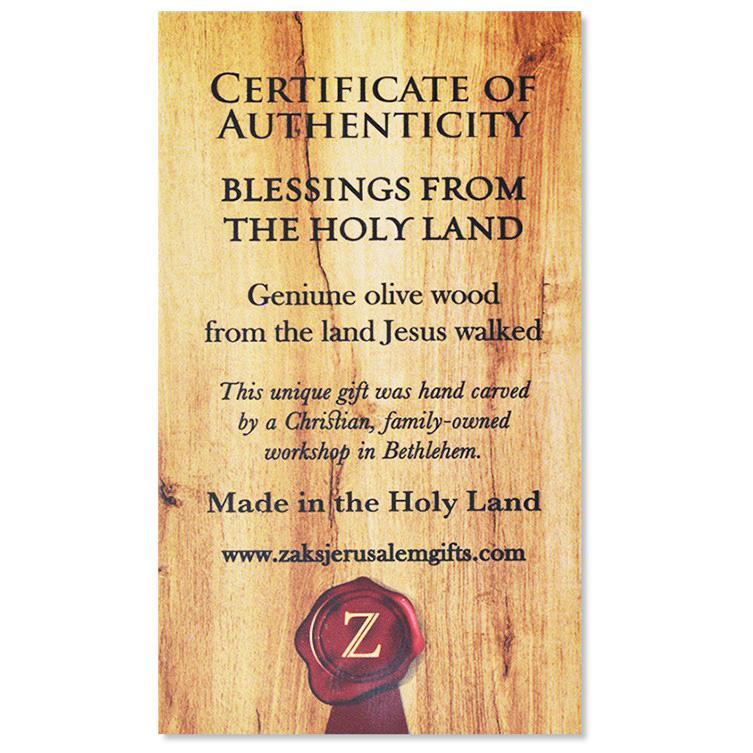 olive wood certificate from the Holy Land