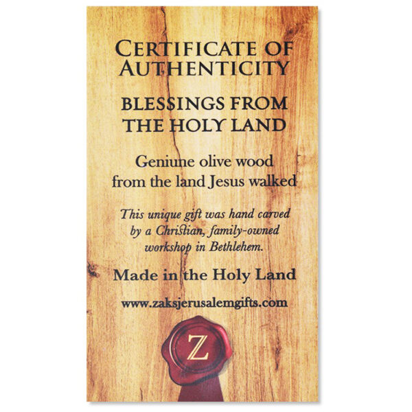 Holy Land olive wood certificate