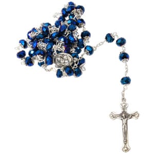 Holy Rosary Beads - Sparkling Blue with Soil from Jerusalem