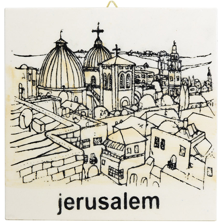 Holy Sepulchre Rooftop – Hand-Painted Jerusalem Ceramic Tile – 6″