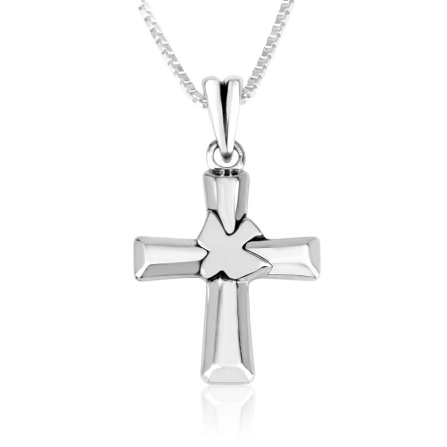 ✟ Sterling Silver Cross with Holy Spirit Dove Necklace from Jerusalem
