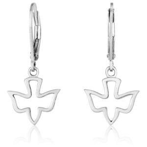Holy Spirit Dove - Sterling Silver Earrings - Made in Israel by Marina Jewelry (facing front)