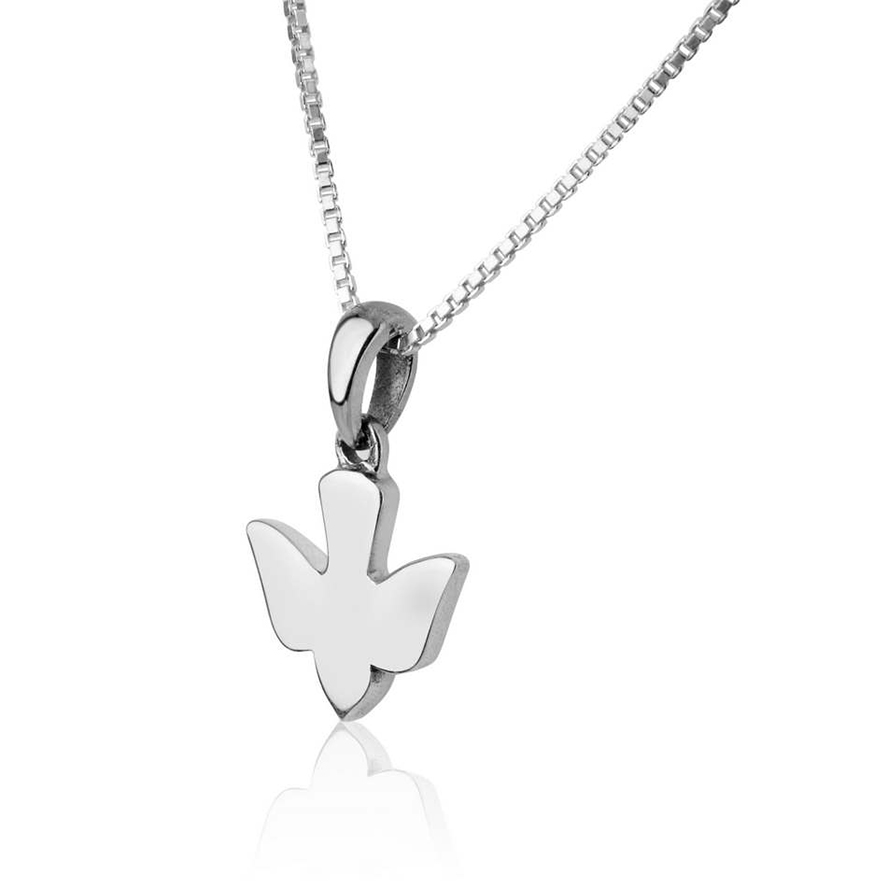Holy Spirit Dove – Sterling Silver Necklace by Marina Jewelry (angle view)
