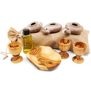 Home Cell Group Oil Lamp and Olive Wood Communion Set
