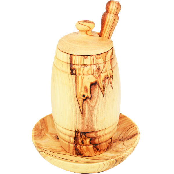 'Honey Pot, Dipper and Dish' made from Grade A Olive Wood in Israel